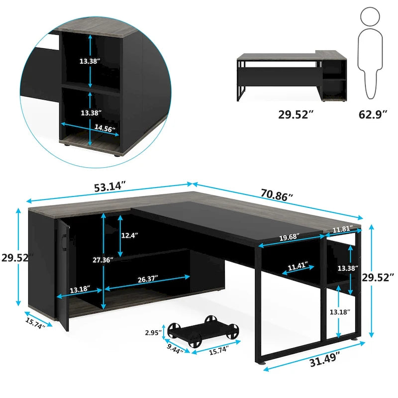 Bureau de direction en L avec caisson de rangement