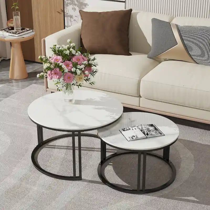Table basse ronde en pierre frittée