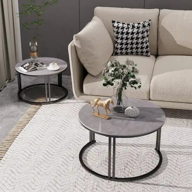 Table basse ronde en pierre frittée