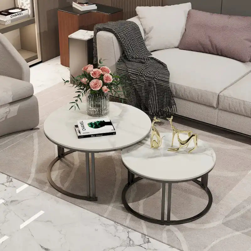 Table basse ronde en pierre frittée