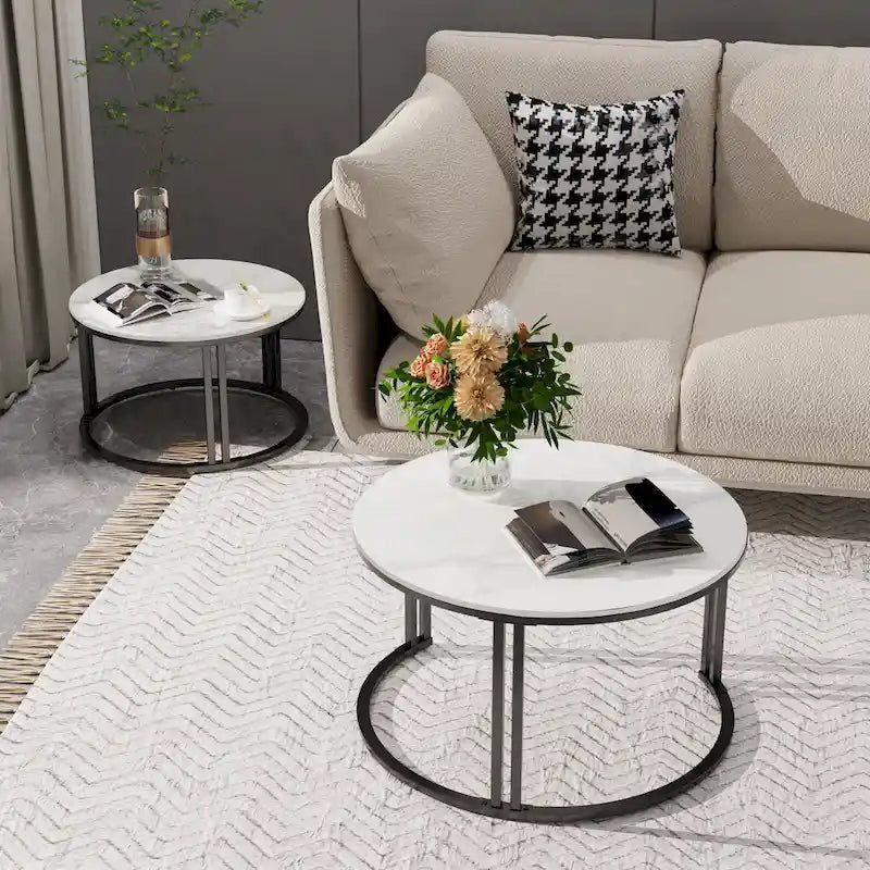 Table basse ronde en pierre frittée