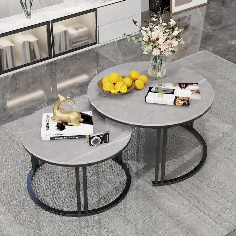 Table basse ronde en pierre frittée