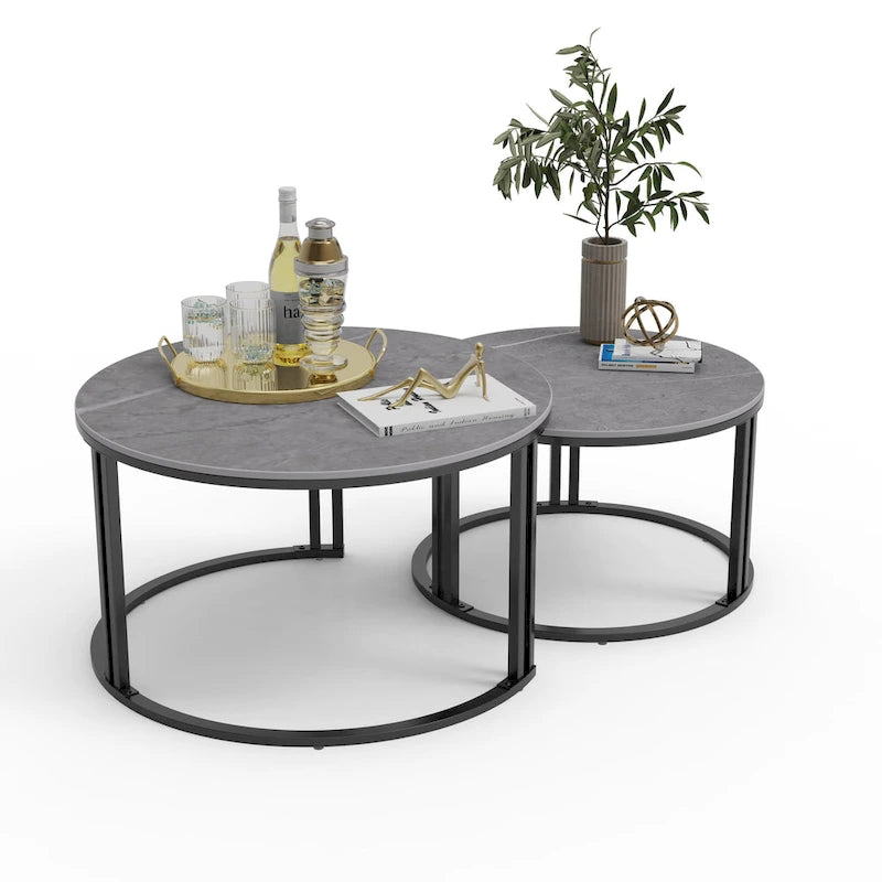 Table basse ronde en pierre frittée