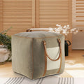 Pouffe carré fait main en similicuir gris ivoire avec poignées