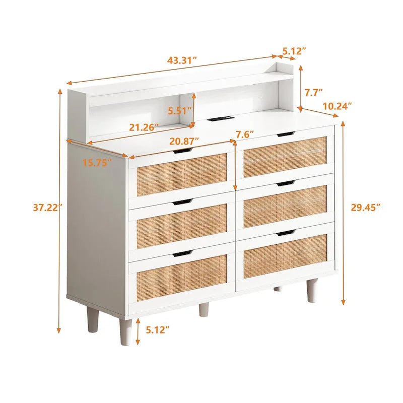 Commode de rangement en rotin à 6 tiroirs