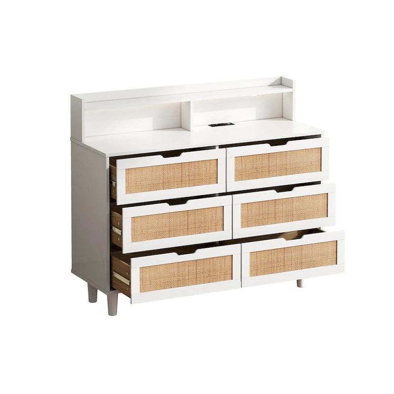 Commode de rangement en rotin à 6 tiroirs