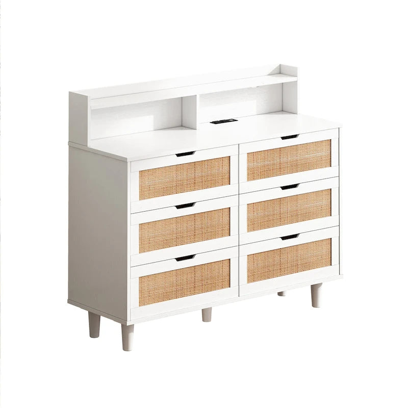 Commode de rangement en rotin à 6 tiroirs