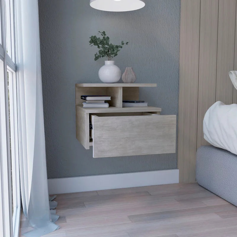 Table de chevet flottante, murale avec tiroir simple et étagère à 2 niveaux