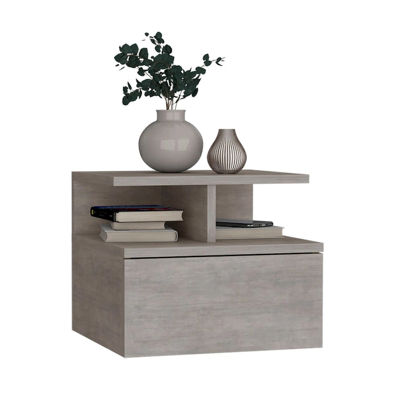 Table de chevet flottante, murale avec tiroir simple et étagère à 2 niveaux