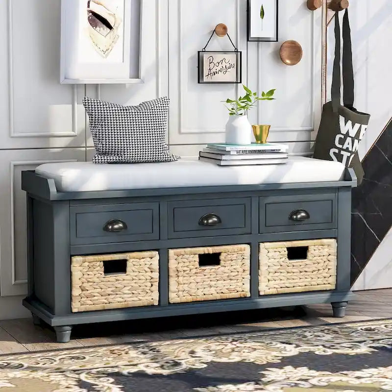 Banc de rangement rustique avec étagère à chaussures
