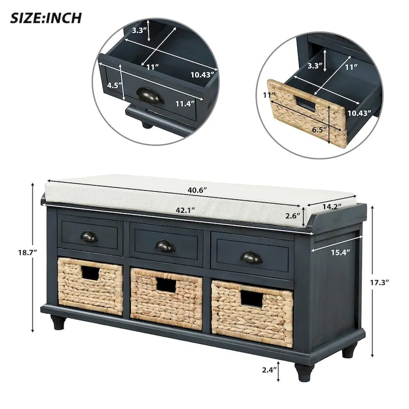 Banc de rangement rustique avec étagère à chaussures