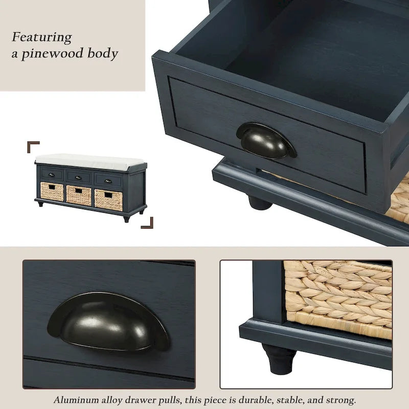 Banc de rangement rustique avec étagère à chaussures