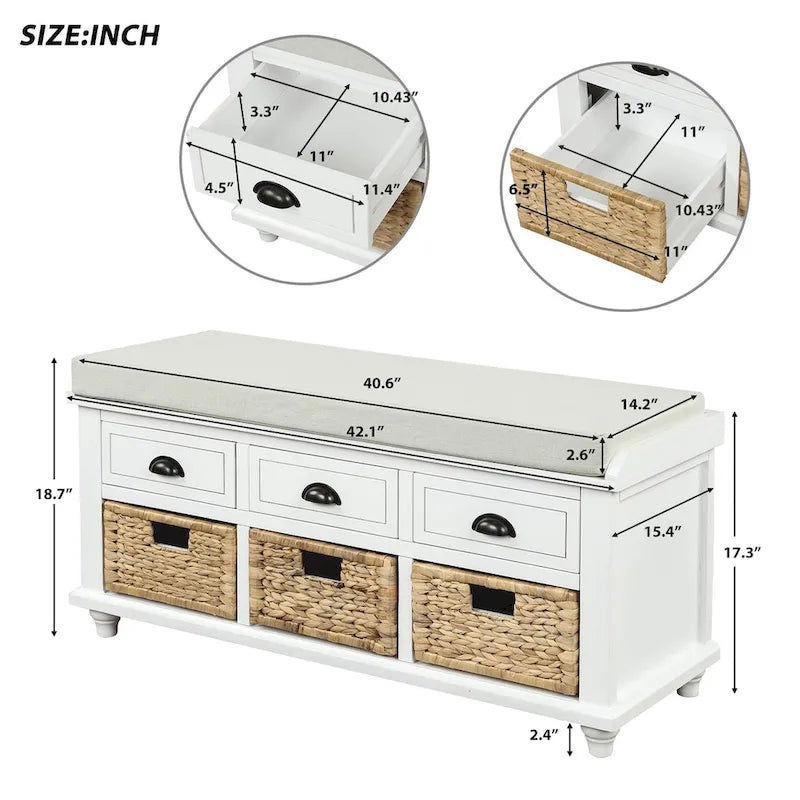 Banc de rangement rustique avec étagère à chaussures
