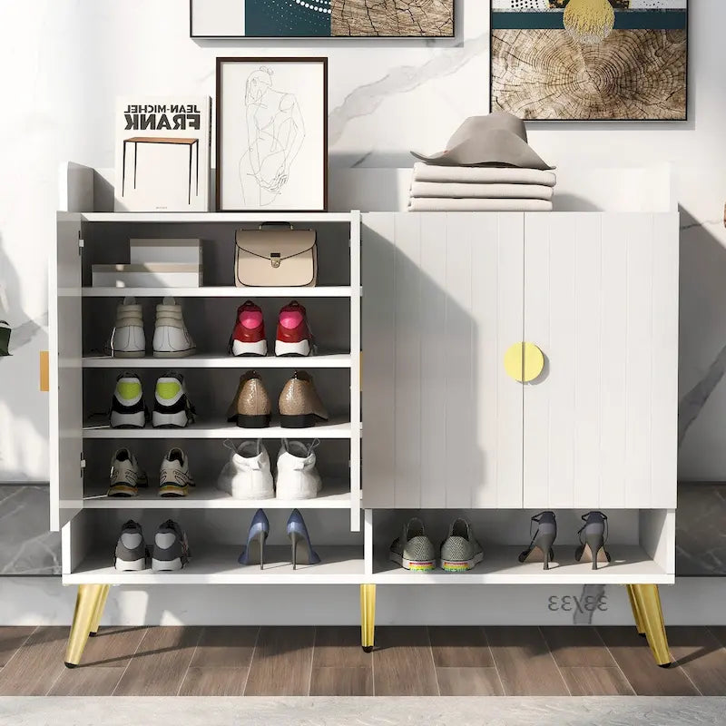 Meuble à chaussures avec portes, meuble de rangement à chaussures à 11 niveaux avec étagères réglables, organisateur de rangement à chaussures en bois moderne