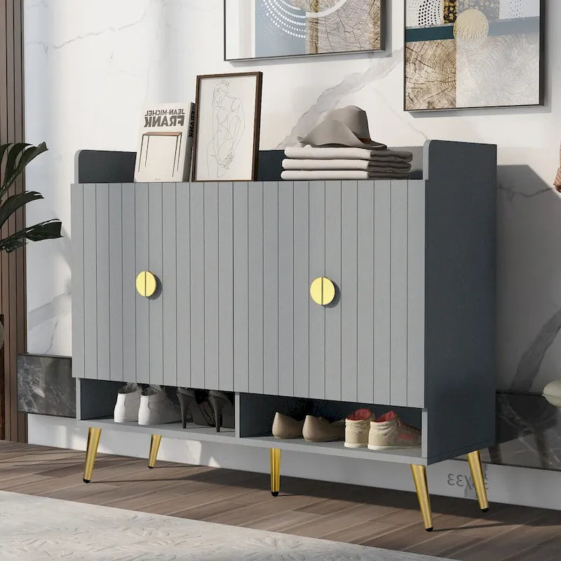 Meuble à chaussures avec portes, meuble de rangement à chaussures à 11 niveaux avec étagères réglables, organisateur de rangement à chaussures en bois moderne