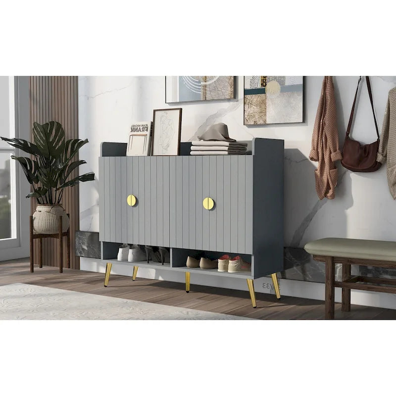 Meuble à chaussures avec portes, meuble de rangement à chaussures à 11 niveaux avec étagères réglables, organisateur de rangement à chaussures en bois moderne