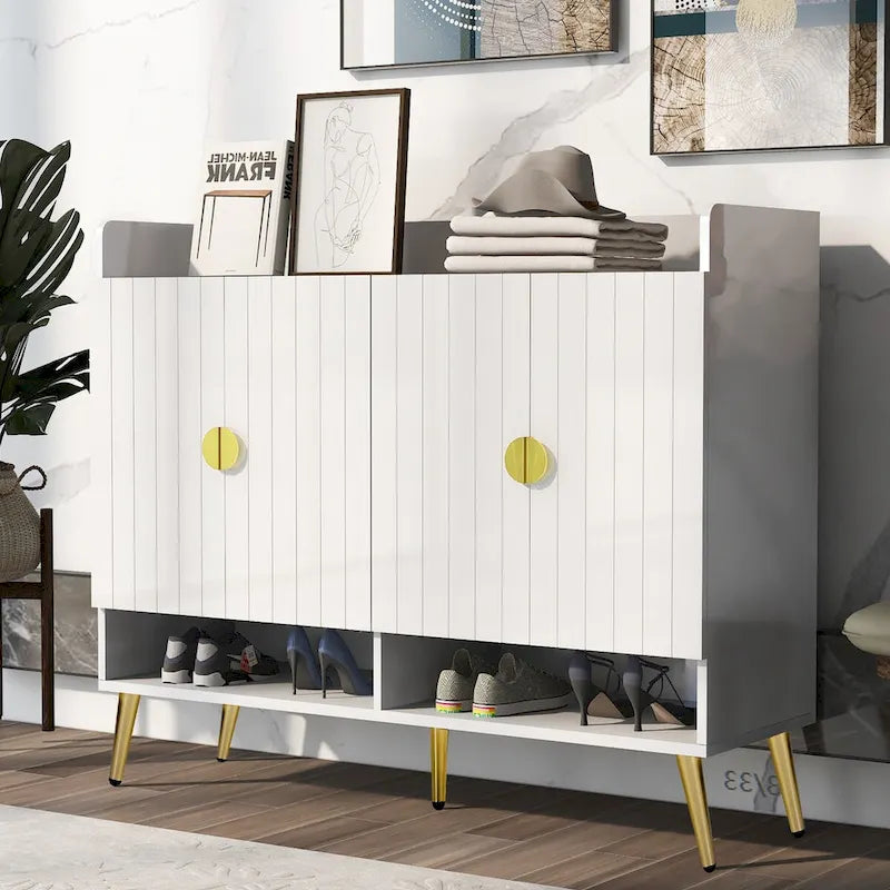 Meuble à chaussures avec portes, meuble de rangement à chaussures à 11 niveaux avec étagères réglables, organisateur de rangement à chaussures en bois moderne