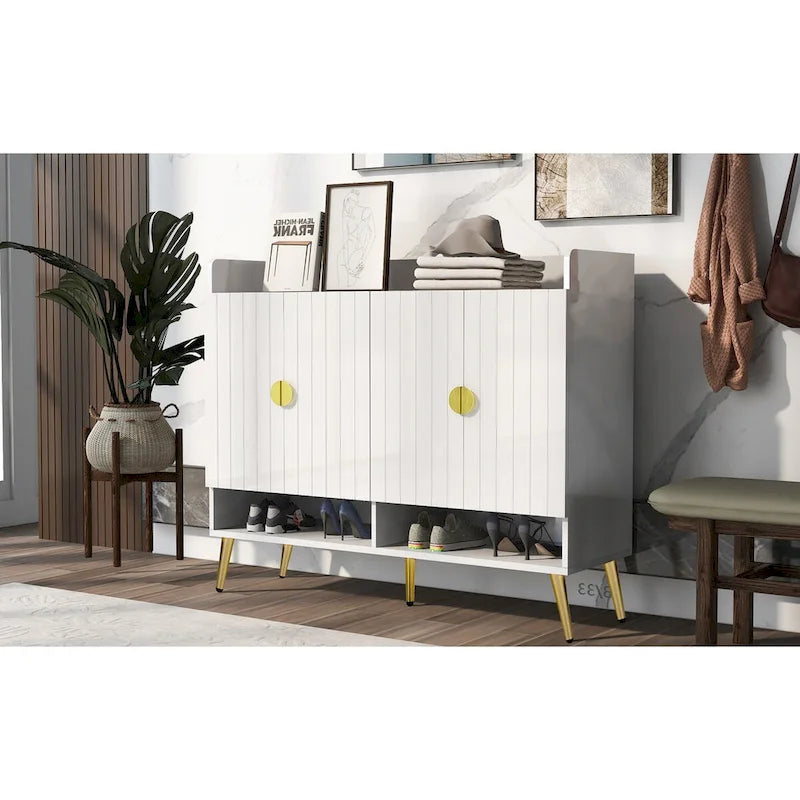 Meuble à chaussures avec portes, meuble de rangement à chaussures à 11 niveaux avec étagères réglables, organisateur de rangement à chaussures en bois moderne