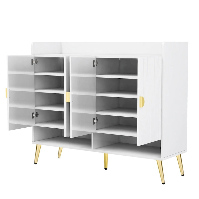 Meuble à chaussures avec portes, meuble de rangement à chaussures à 11 niveaux avec étagères réglables, organisateur de rangement à chaussures en bois moderne