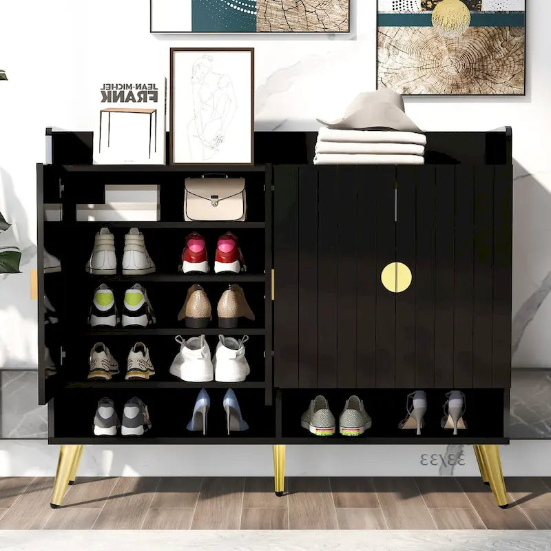 Meuble à chaussures avec portes, meuble de rangement à chaussures à 11 niveaux avec étagères réglables, organisateur de rangement à chaussures en bois moderne