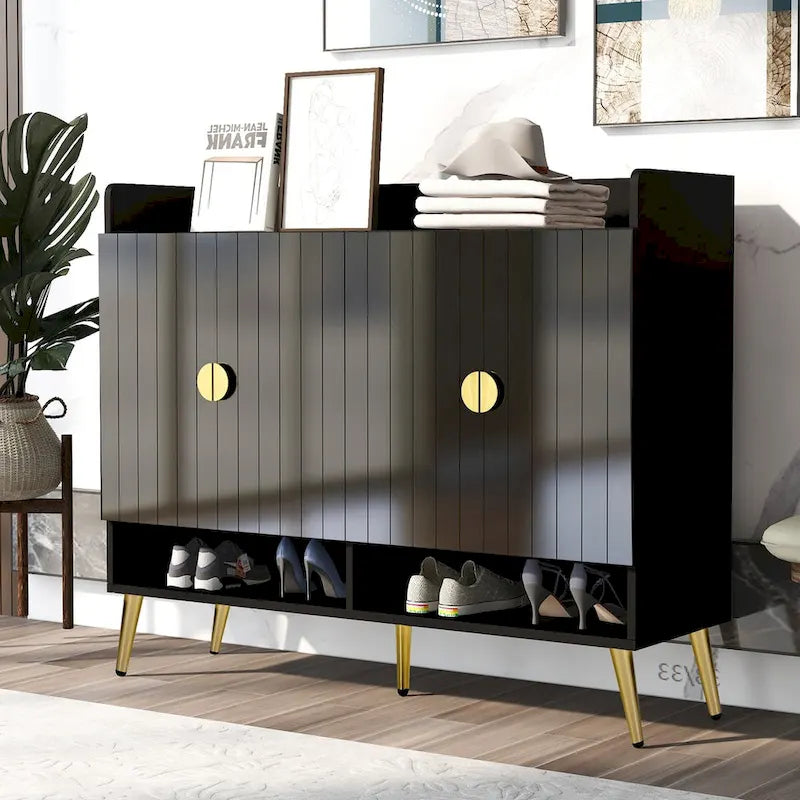 Meuble à chaussures avec portes, meuble de rangement à chaussures à 11 niveaux avec étagères réglables, organisateur de rangement à chaussures en bois moderne