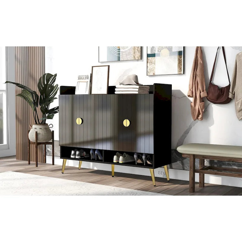 Meuble à chaussures avec portes, meuble de rangement à chaussures à 11 niveaux avec étagères réglables, organisateur de rangement à chaussures en bois moderne