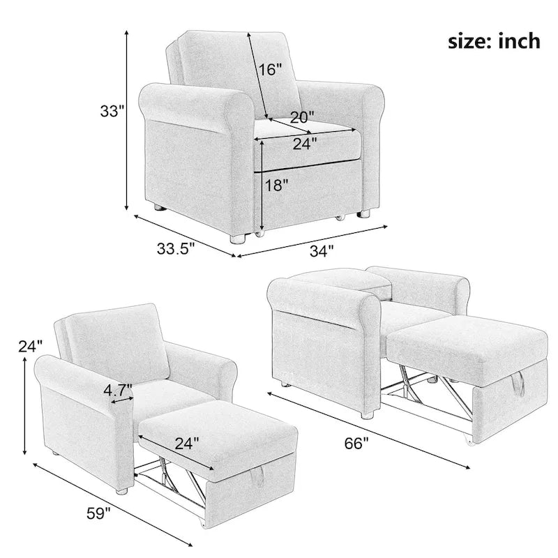 Fauteuil lit convertible 3 en 1