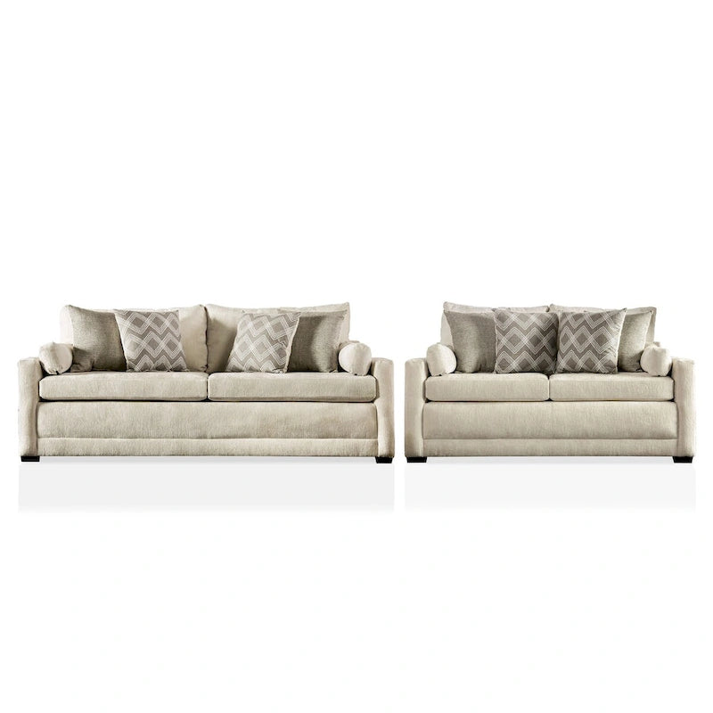 Canapé de style transitoire rembourré en chenille beige