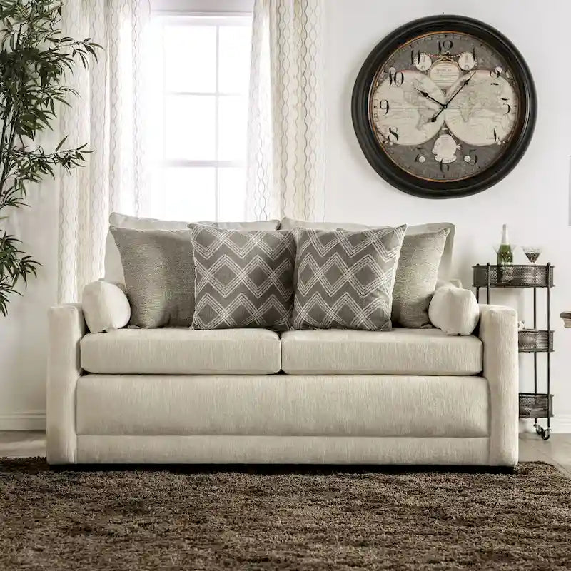 Canapé de style transitoire rembourré en chenille beige