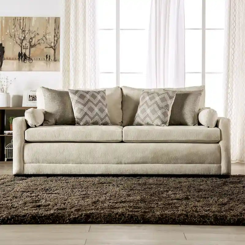Canapé de style transitoire rembourré en chenille beige