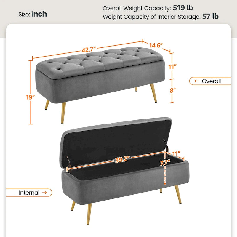 Banc repose-pieds ottoman rembourré – Rangement