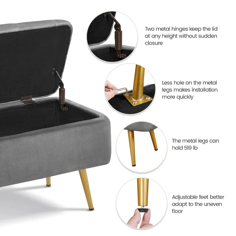 Banc repose-pieds ottoman rembourré – Rangement