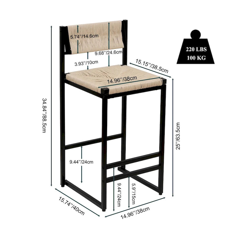 Tabourets de bar Chaises de salle à manger tissées en corde de papier