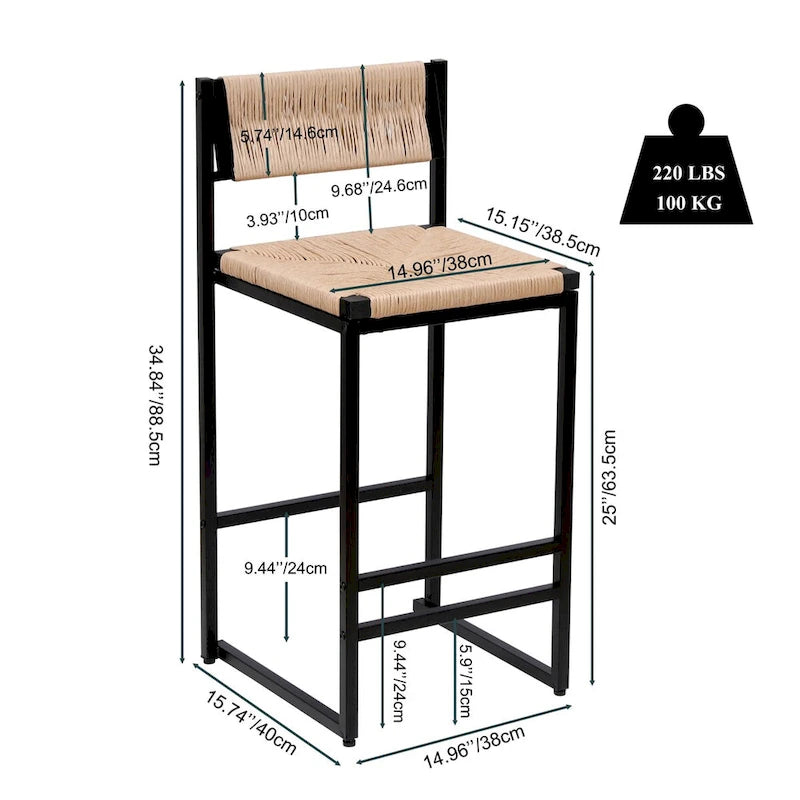 Tabourets de bar Chaises de salle à manger tissées en corde de papier
