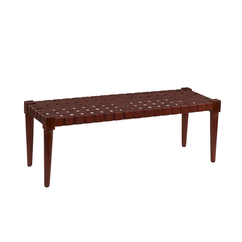 Banc décoratif en cuir tressé et bois massif