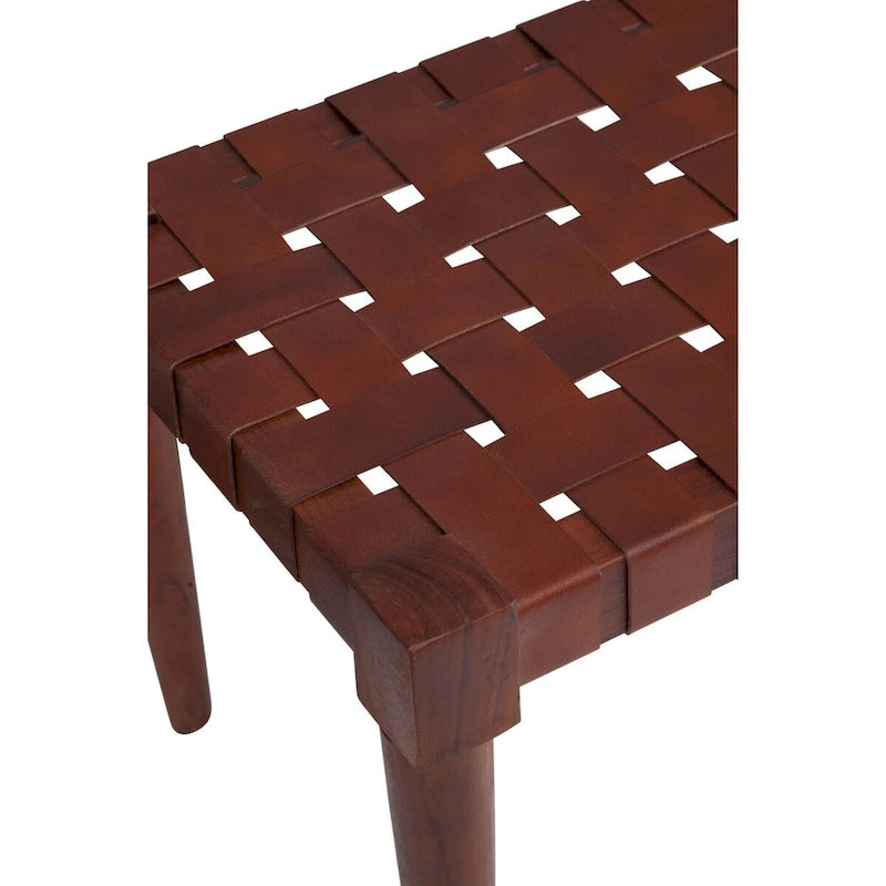Banc décoratif en cuir tressé et bois massif