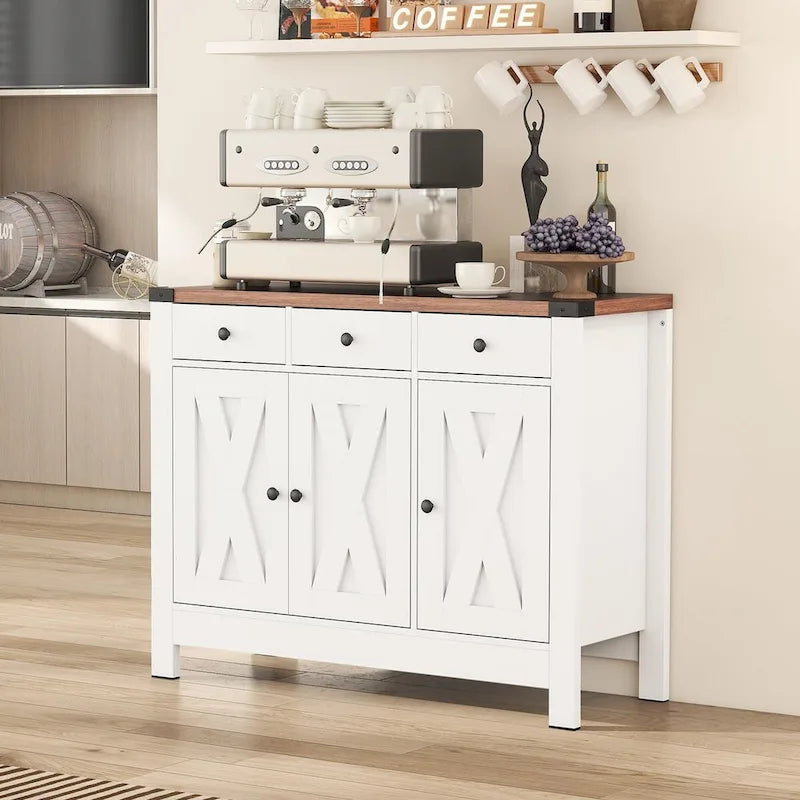 Kitchen Sideboard Buffet Storage Cabinet Coffee Bar Cabinet Pantry with 3 Drawers and Adjustable shelf