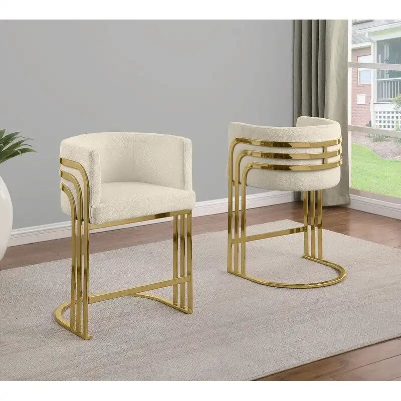 Tabouret de bar en tissu avec base chromée dorée