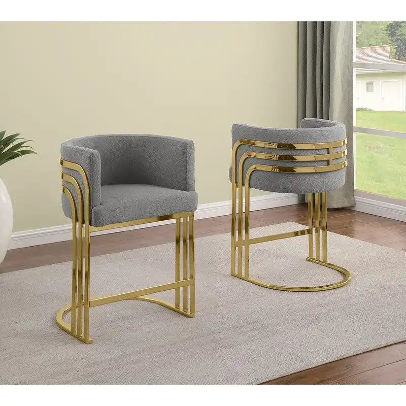 Tabouret de bar en tissu avec base chromée dorée