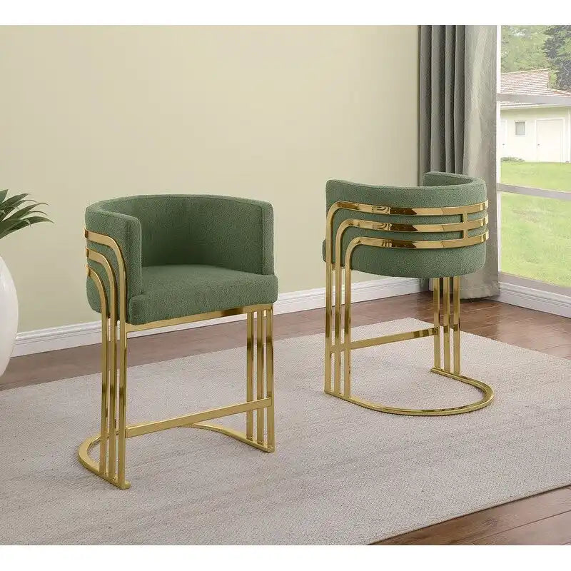 Tabouret de bar en tissu avec base chromée dorée