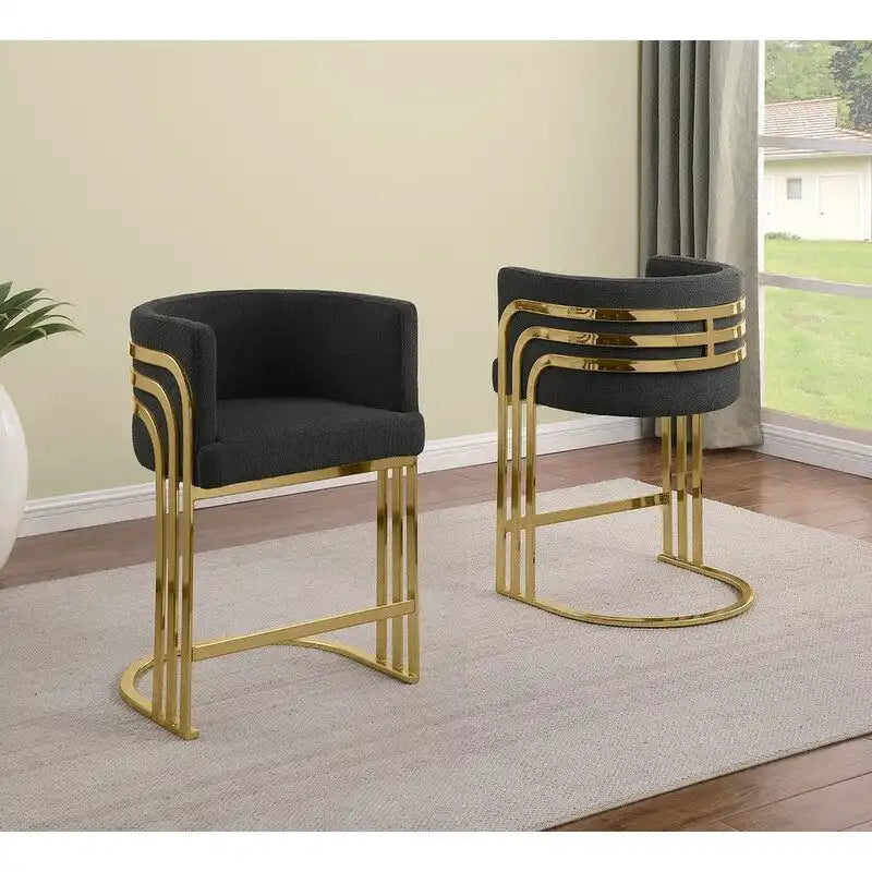 Tabouret de bar en tissu avec base chromée dorée