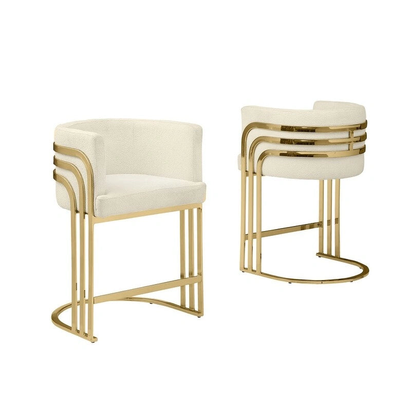 Tabouret de bar en tissu avec base chromée dorée