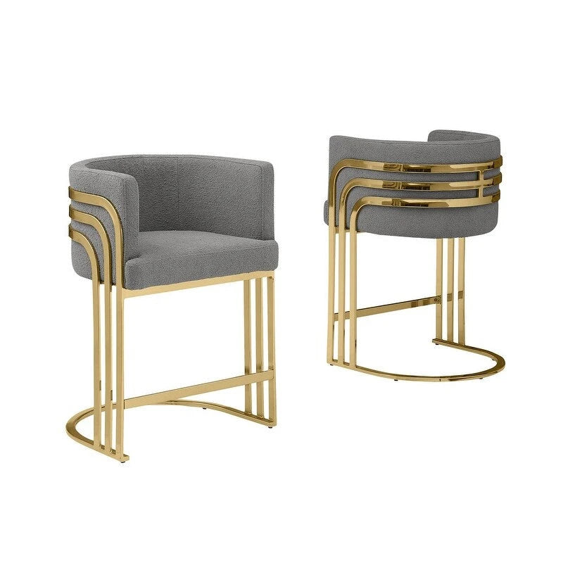 Tabouret de bar en tissu avec base chromée dorée