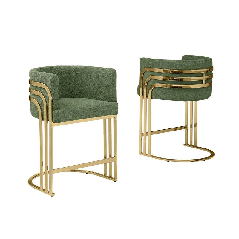 Tabouret de bar en tissu avec base chromée dorée