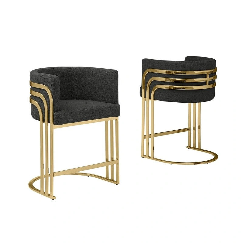 Tabouret de bar en tissu avec base chromée dorée