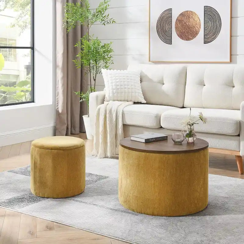 Pouf de rangement rond en chenille