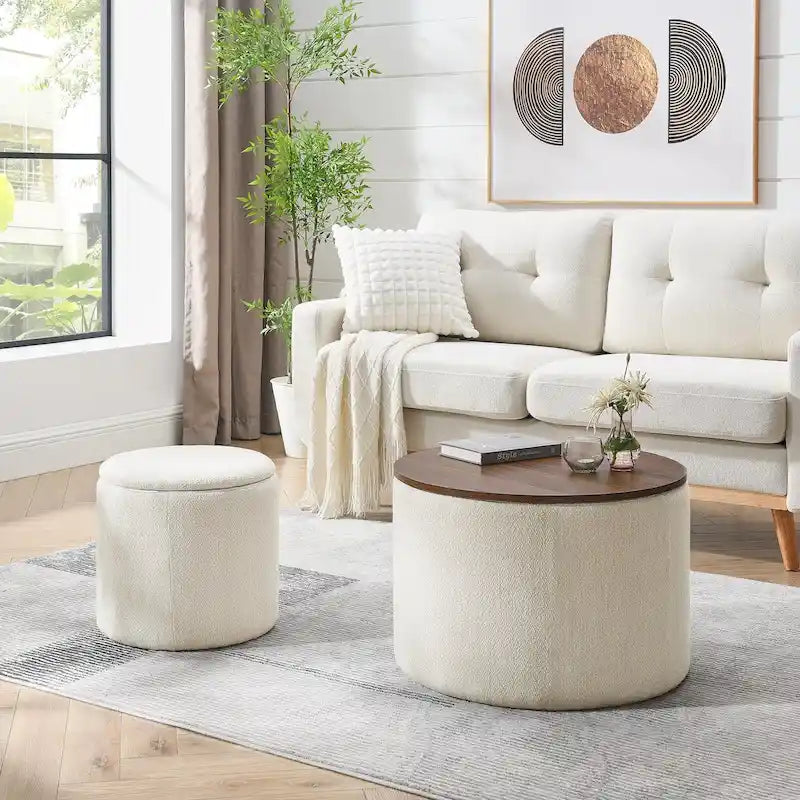 Pouf de rangement rond en chenille