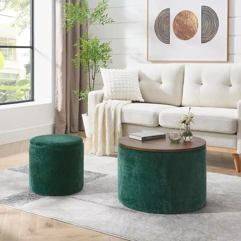Pouf de rangement rond en chenille