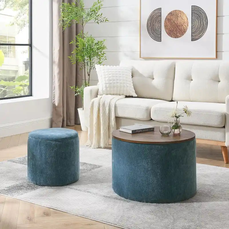 Pouf de rangement rond en chenille