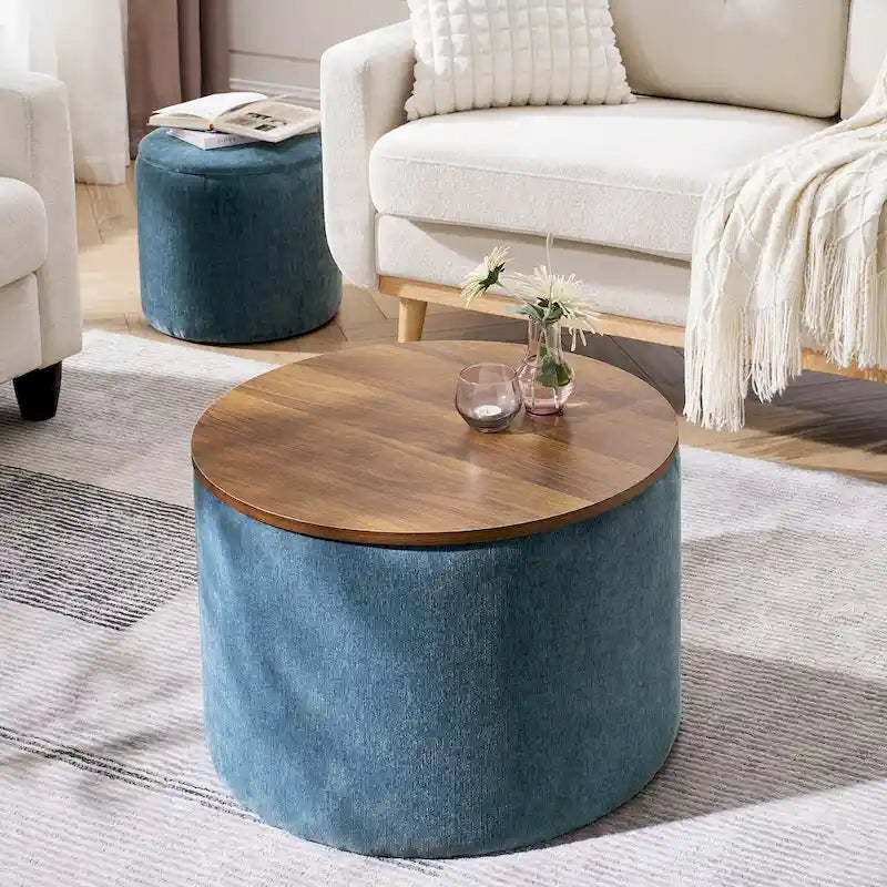 Pouf de rangement rond en chenille